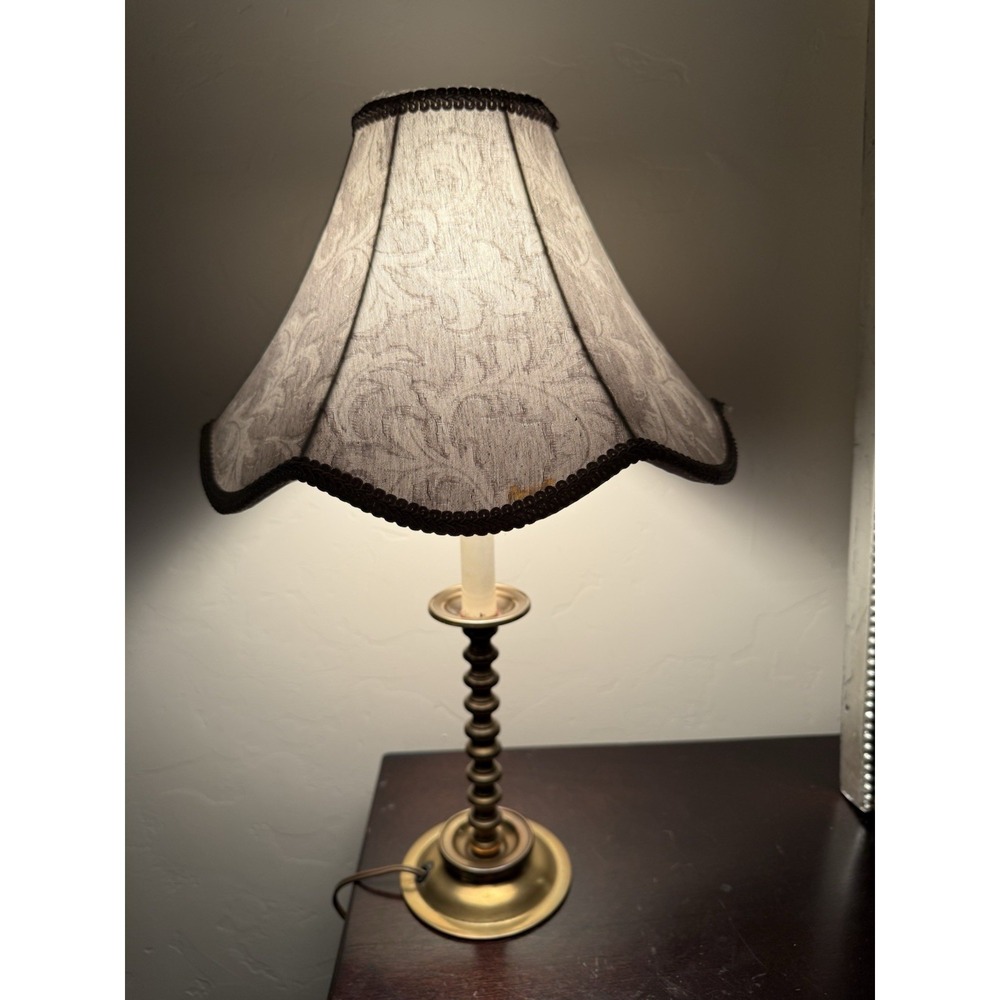 Vintage Brass Table Lamp Barley Twist Column ~13"Tall with Shade 18"T